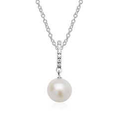 🦚 585er Weißgoldkette mit Perlenanhänger und Diamanten