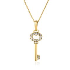 🦚 Kette mit lab grown Diamantanhänger Schlüssel, Gelbgold