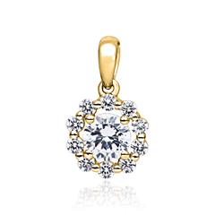 🦚 Lab grown Diamantanhänger Halo aus Gelbgold für Damen