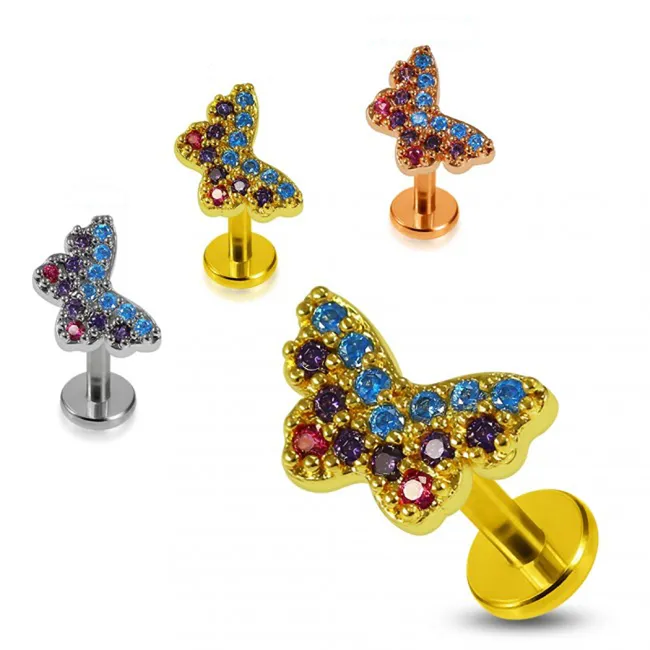 🦚 Helix Tragus Piercing Kristall-Schmetterling silberfarbig goldfarbig roségoldfarbig Unkategorisiert online kaufen