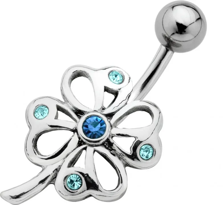 🦚 Bauchnabelpiercing Kleeblatt mit Kristall Steinen Blau Unkategorisiert online kaufen