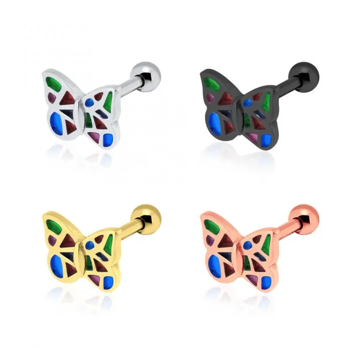 🦚 Helix Tragus Piercing Schmetterling Buntglas silberfarbig schwarz goldfarbig roségoldfarbig Unkategorisiert online kaufen