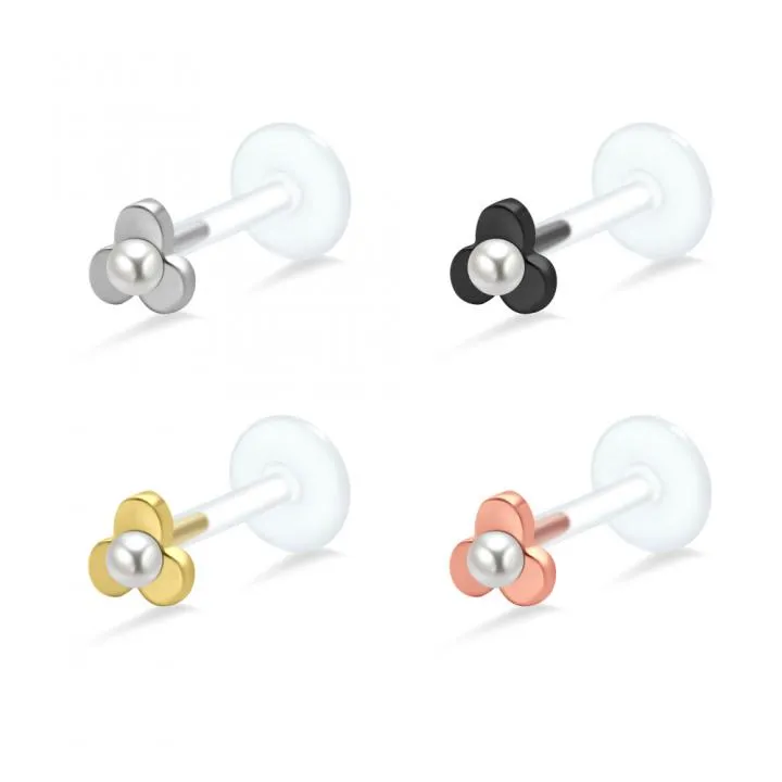 🦚 PTFE Tragus Labret Blume mit Perle silber schwarz goldfarbig roségoldfarbig Unkategorisiert online kaufen
