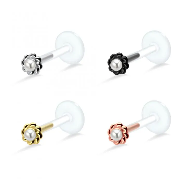 🦚 PTFE Tragus Labret Blume mit Kunstperle silber schwarz goldfarbig roségoldfarbig Unkategorisiert online kaufen