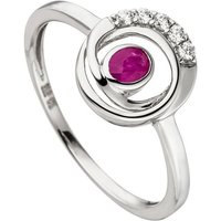 JOBO Goldring Ring mit Rubin und 5 Zirkonia, 375 Weißgold silberfarben|weiß Unkategorisiert online kaufen