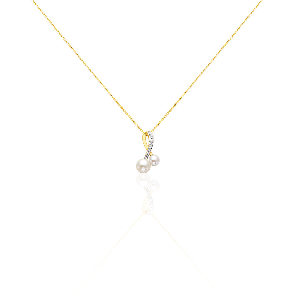 🦚 Damen Halskette Gold 375 Zuchtperle Zirkonia, Collier mit Stein Unkategorisiert online kaufen
