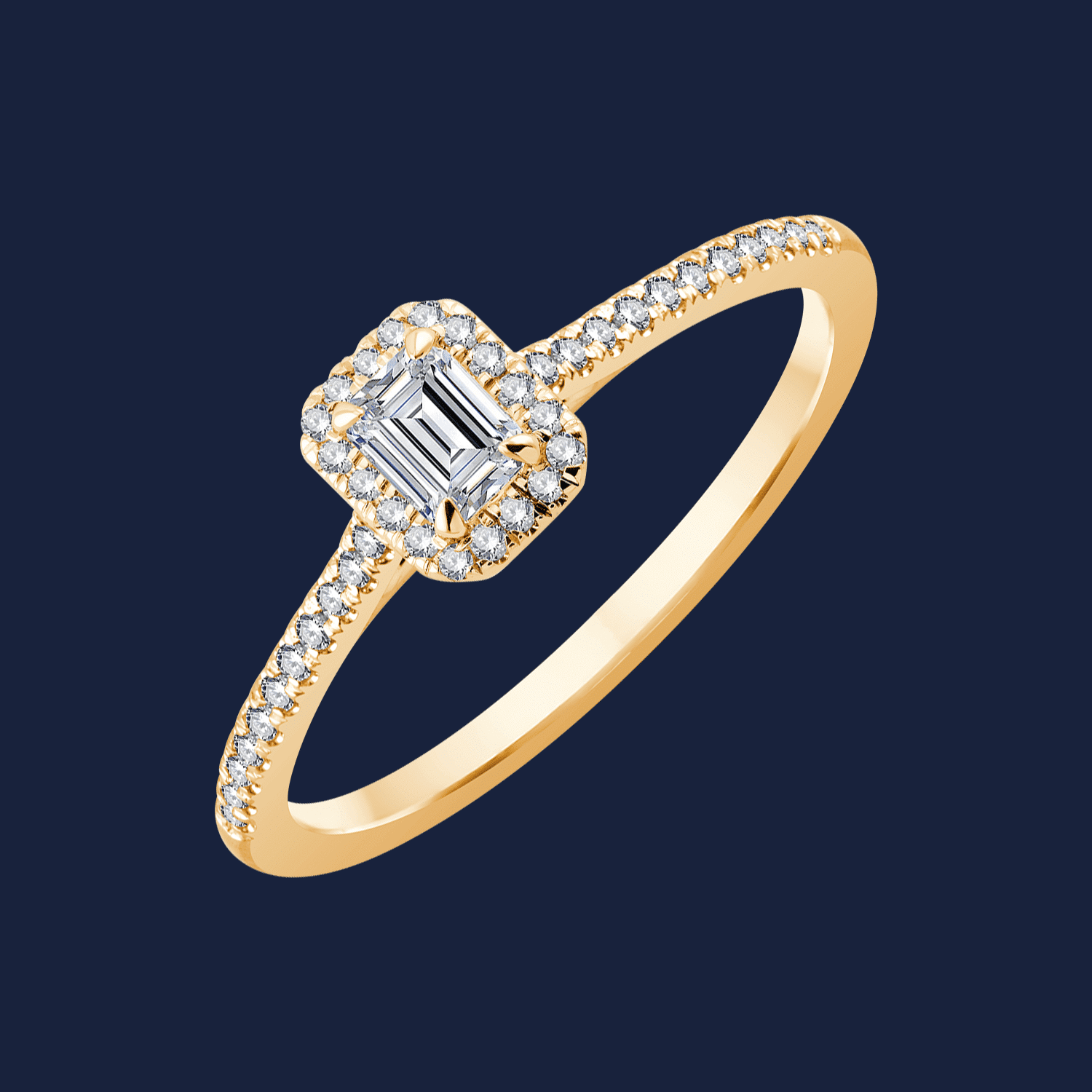 Micro Cathedral Halo Emerald Ring - 14k Gelbgold / 0.30ct natürlicher Diamant in SI H+ von Pukka Berlin Unkategorisiert online kaufen